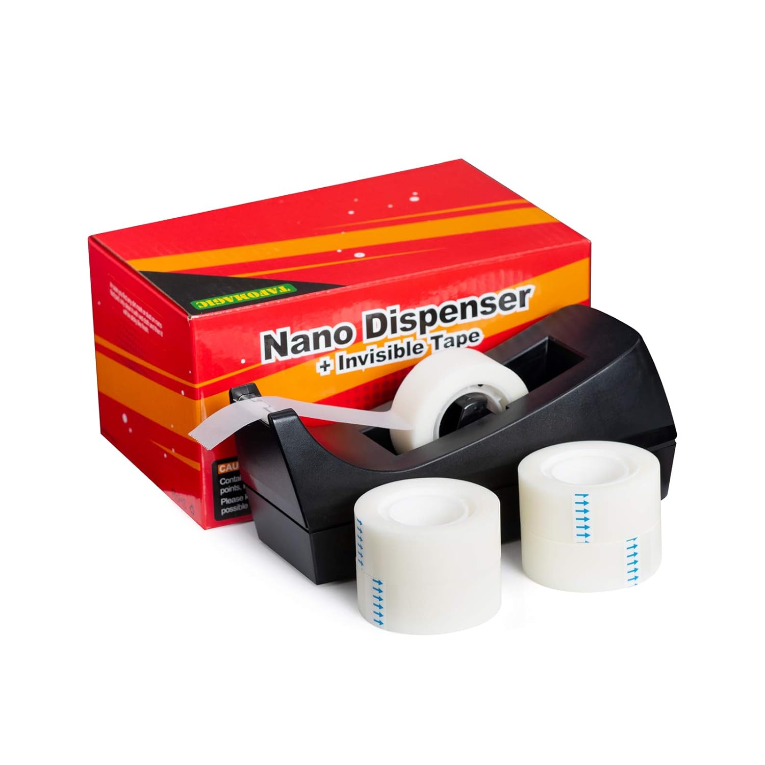 Office Desktop Tape Dispenser with 5 Roll Invisible Tape [0.79 x 790 in], Total Length of 4740 in, Non-Skid Pad Design, Wide Application for School, Home, Black: Industrial & Scientific