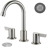 Cinwiny Bathroom Sink Faucet 3 Hole, 8 Inch Widespread Bathroom Sink Faucet with 2 Handles, Pop-up Drain & Hair Catcher Included for Vanity RV Farmhouse Sink, Brushed Nickel