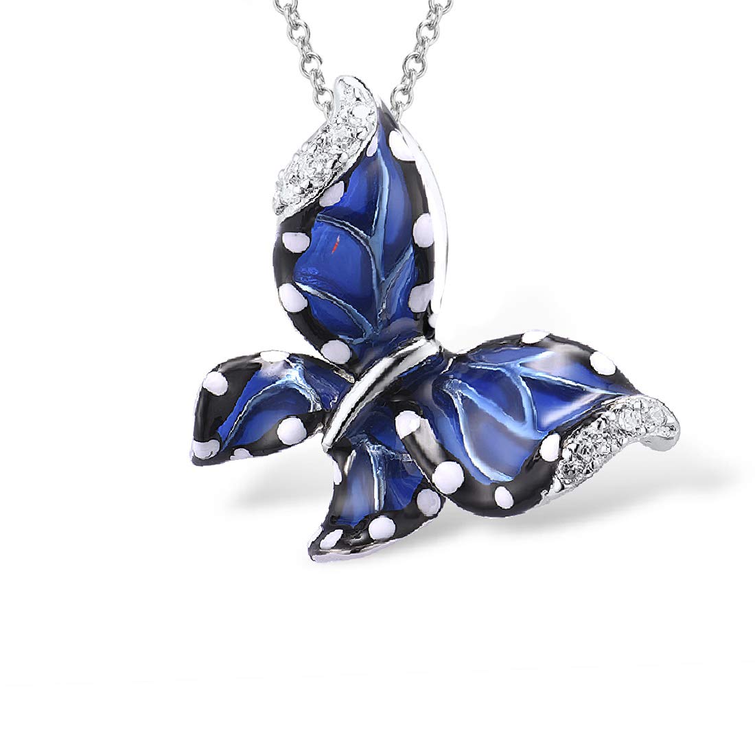 namana Blue Butterfly Pendant Necklace for Women. 925 Sterling Silver Necklaces for Women with White Cubic Zirconia Gemstones and Blue Enamel Details. Butterfly Necklace for Women with Gift Box