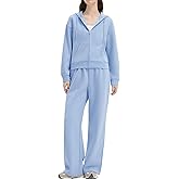 SUUKSESS Womens 2 Piece Sweatsuits Outfits Zip Up Hoodie Tracksuit Straight Wide Leg Sweatpant Lounge Matching Sets