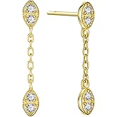 Marquise Gemstone Chain Drop Earrings | Marquise Charmed Huggies