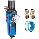 NANPU 3/4" NPT Compressed Air Filter Regulator Combo Piggyback, 5 Micron Brass Element, Poly Bowl, Manual Drain, Metal Bracket, 0-150 psi Gauge- AW4000-06M