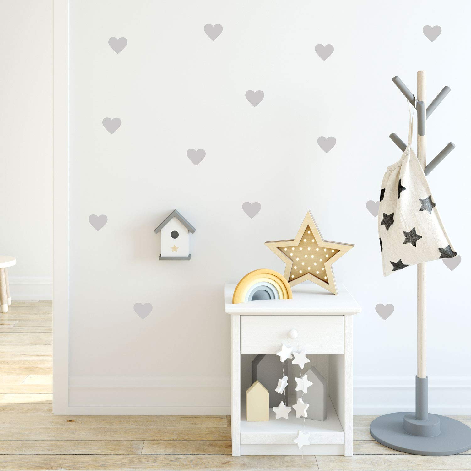 Stickerscape Light Grey Heart Wall Stickers | Perfect for A Childs Bedroom, Playroom Or Nursery | Easy to Apply | Two Sizes of Hearts to Match Your Room Perfectly (Regular)