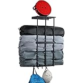 Ansonation Camping Chair Rack for Garage Storage, Metal Camping Beach Chair Umbrella Holder Wall Mounted Rack Organizer Floating Shelf with 4 Hooks for Garage Organization