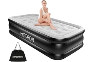 HOTOZON Twin Air Mattress with Built-in Pump, 18" Foldable Black Air Bed, Luxury Inflatable Air Mattresses, Blow Up Airbed for Home & Camping, Amazing Xmas, BD & VD Gifts for Loved, Guests & Friends