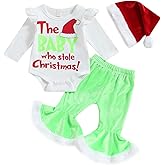 FIOMVA My First Christmas Baby Girl Outfit Newborn Fall Winter Onesie Bell Bottoms Hat 3pcs Set Romper Pants Clothes
