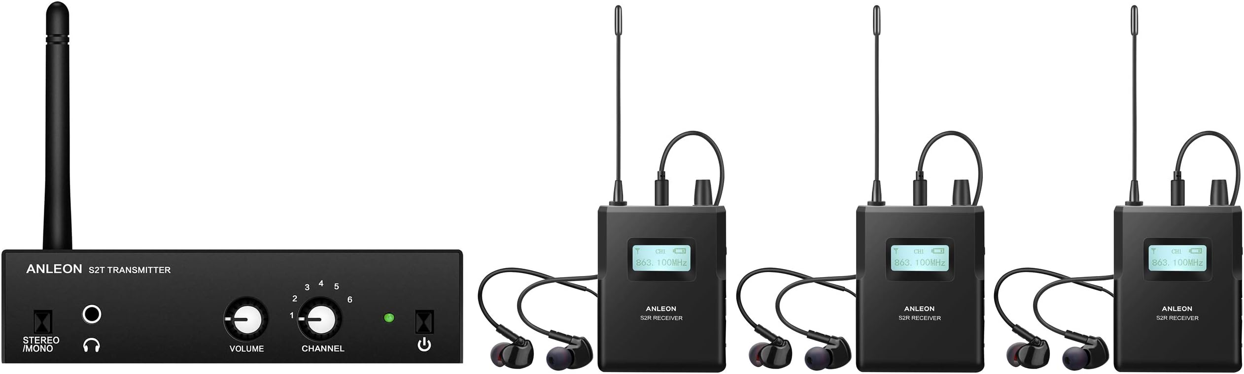 New ANLEON S2 Professional IEM System Wireless In ear Monitor System For Recording Studio On Stage Performance (1 Transmitter & 3 Receiver)