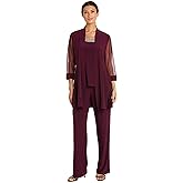 R&M Richards Women's Beaded Neck 2 Piece Pant Set