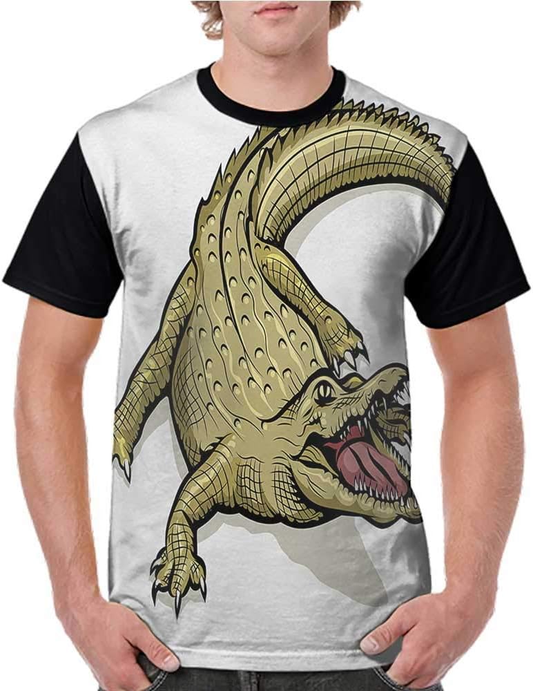 crabee Casual T Shirts,Reptile,Illustration of Exotic Wild Crocodile Hungry Mouth Predator Aquatic Safari Theme,Navy White S-XXL Female Baseball Top Tee