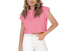 Haloumoning Girls Short Sleeve T-Shirts Crop Top Rolled Sleeve Round Neck Solid Loose Basic Tees for Summer