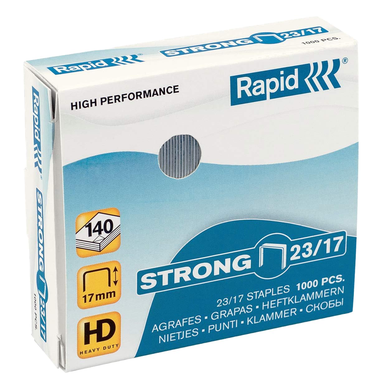 Rapid 23/17mm Strong Staples, For Stapling 110-140 Sheets, Use with Heavy Duty Staplers, Galvanised Wire, Box of 1000, 24870300