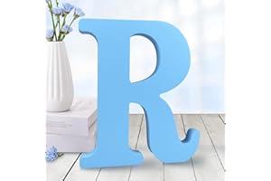 AOCEAN 6 Inch Blue Wood Letters Unfinished Wood Letters for Wall Decor Decorative Standing Letters Slices Sign Board Decoration for Craft Home Party Projects (R)