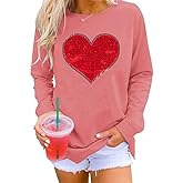 Qbily Women's Sequins Heart Sweatshirt Casual Casual Long Sleeve Crew Round Valentines Day Pullover Tops