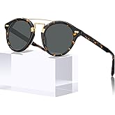 CARFIA Small Face Acetate Double Bridge Sunglasses for Women Polarized UV Protection, Retro Metal Brow Eyewears Round Sunnies