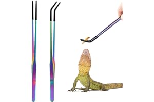 OLIISS Stainless Steel Reptile Feeding Tongs with Rubber Tip - 10.6" Straight & Curved Tweezers for Aquariums & Crafts - Feeder Tools for Bearded Dragons & Lizards - Terrarium Tank Supplies - 2 Pack