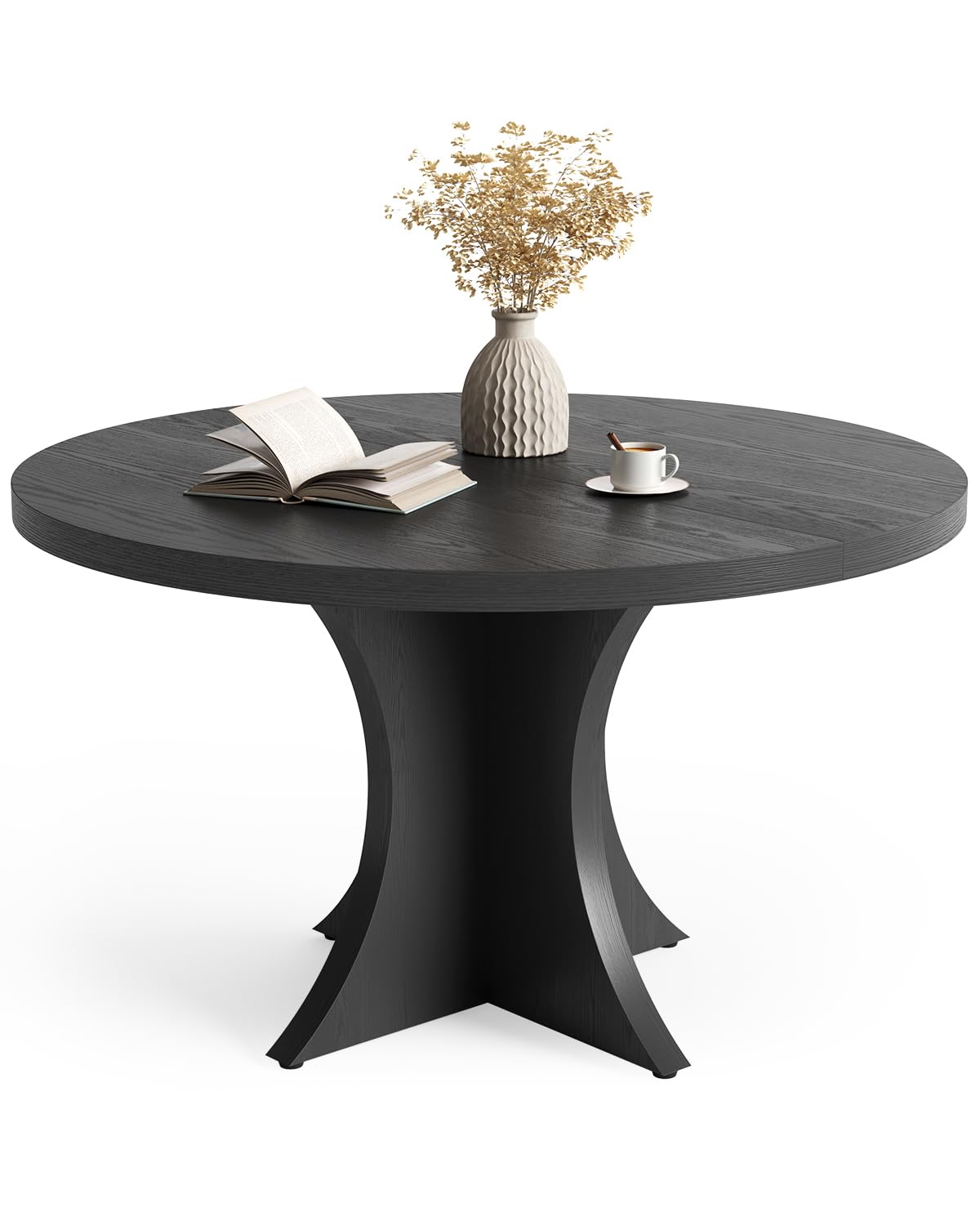 Photo 1 of ***INCOMPLETE - MISSING HARDWARE AND OTHER PARTS***
LITTLE TREE Round Dining Table for 4-6, 47.24 Inches Farmhouse Wooden Kitchen Table with Spacious Tabletop for Dining Room, Black