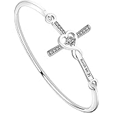 BEKECH Christian Jewelry Cross Charm Bracelet Bible Verse Isaiah 40:31 Faith Jewelry Religious Gift for Women
