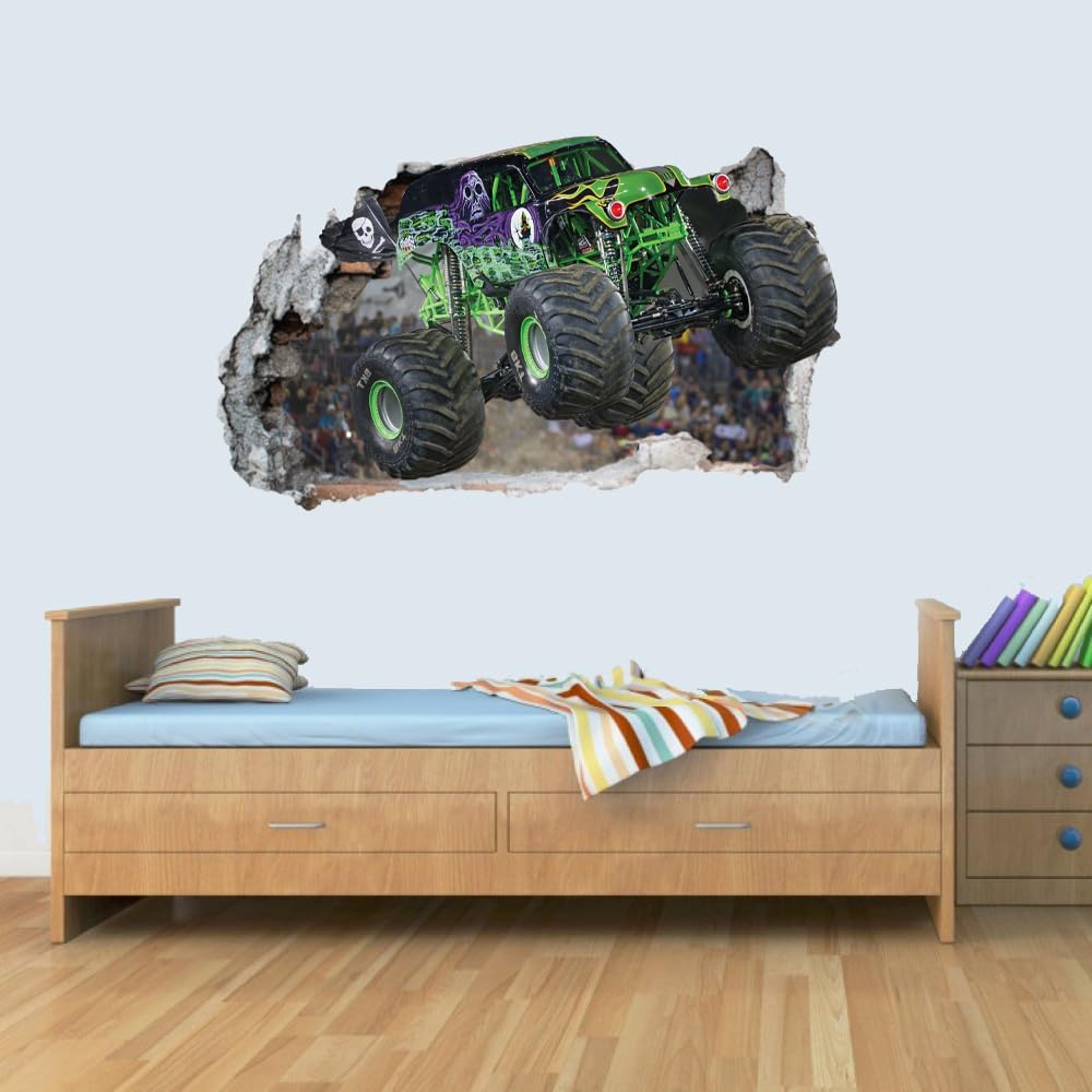 M Vinyl Wall Smashed 3D Art Stickers of Monster Truck Poster Bedroom Boys Girls