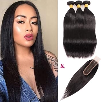 Huarisi 10a Virgin Straight Hair With Closure 2x6 Brazilian