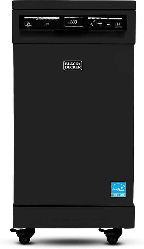 BLACK+DECKER 18-Inch Portable Dishwasher, Energy Star, BPD8B, Black | 8-Place Setting Capacity, Mobile Dish Washer with 6 Was