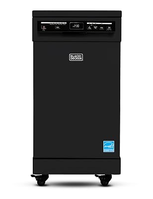 BLACK+DECKER 18-Inch Portable Dishwasher, 8-Place Setting Capacity, Mobile Dish Washer with 6 Wash Programs, LED Display, Stainless Steel Tub, ENERGY STAR Certified, BPD8B, Black