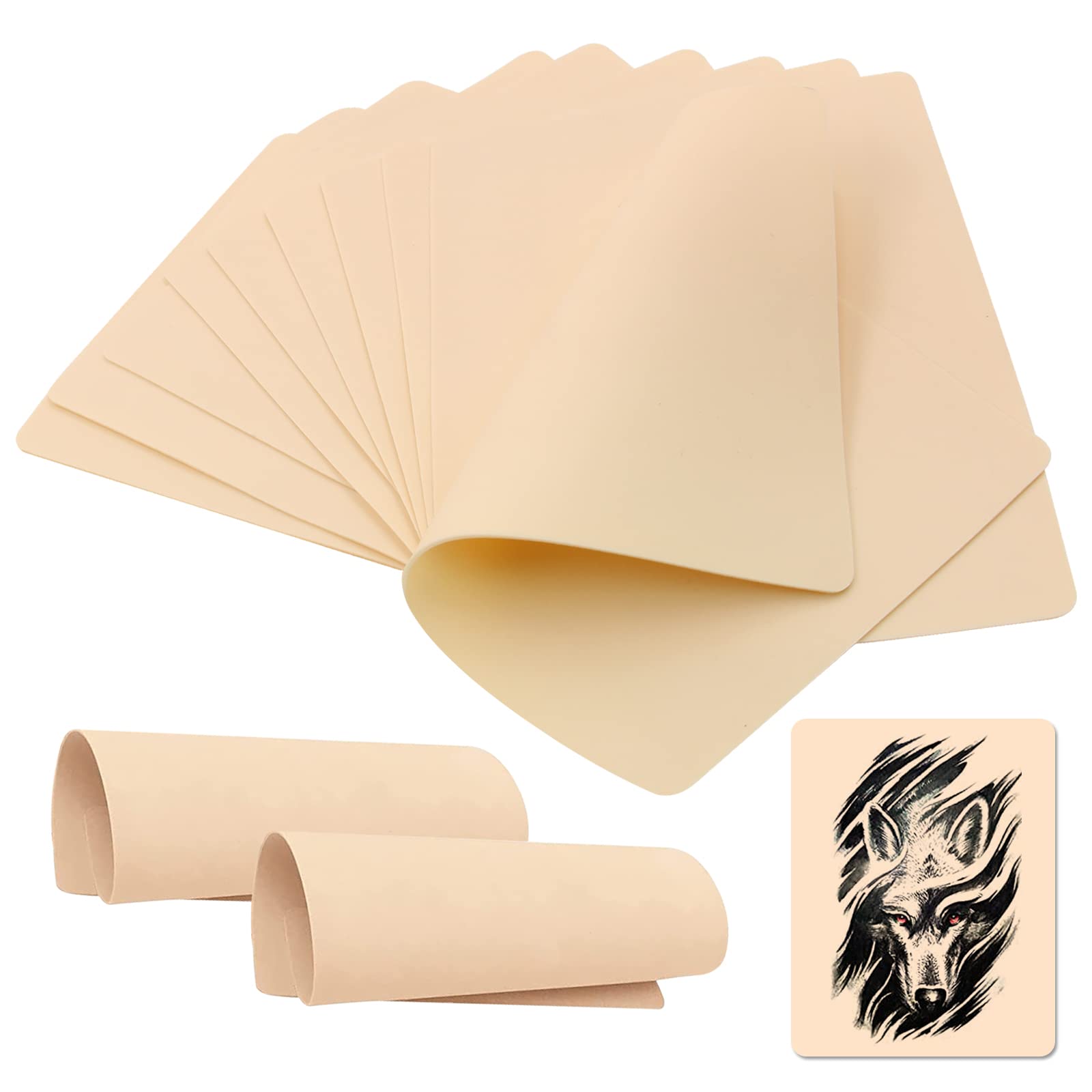 Rayyl Tattoo Fake Skins - Rayyl 10PCS Blank Tattoo Tatouage Practice Skins 7.4x5.6'' Silicone Soft Tattoo Skin for Beginners and Experienced Tattooists — image 1