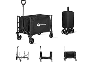 FUNHORUN Heavy Duty Collapsible Wagon Carts, Compact Foldable Utility Wagon with Versatile Canvas for Grocery, Camping, Shopping, Garden, Sports, Load up to 155LBS/120L, Black