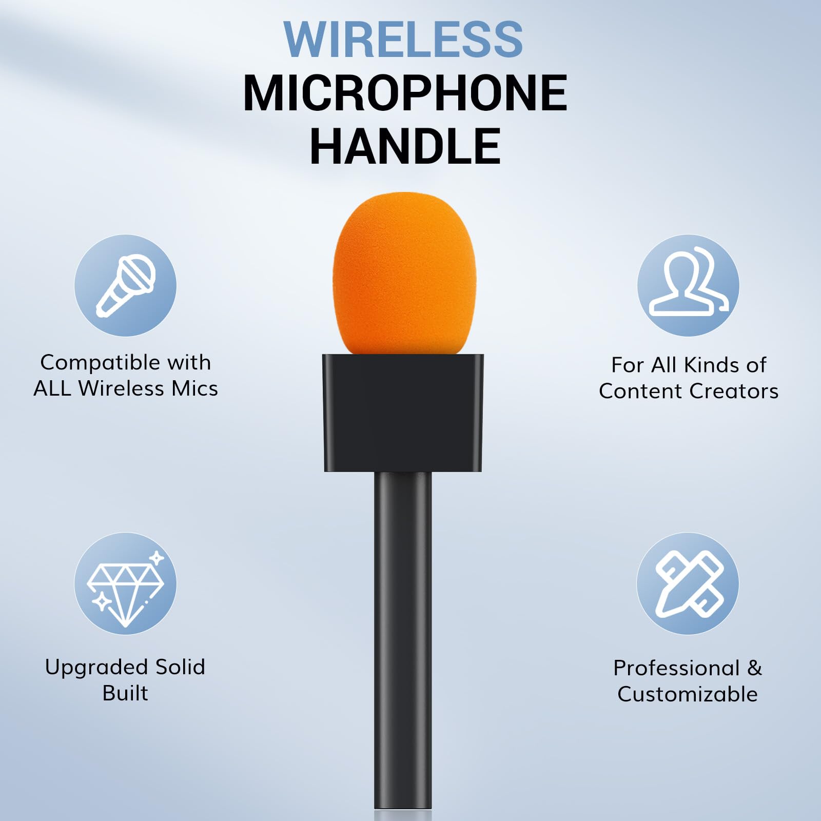 TONOR Handheld Adaptor for Interview Mic, Wireless Microphone Handle for Lavalier, Compatible with Rode, DJI and All Lav Mic, Microfono Stand with Flag Station, Foam, Rig for Vlogging, Reports, TP20