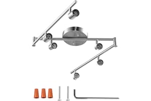 6-Light Adjustable LED Dimmable Track Lighting Kit by AIBOO,Flexible Foldable Arms,Satin Nickel Kitchen,Hallyway Bed Room Lig