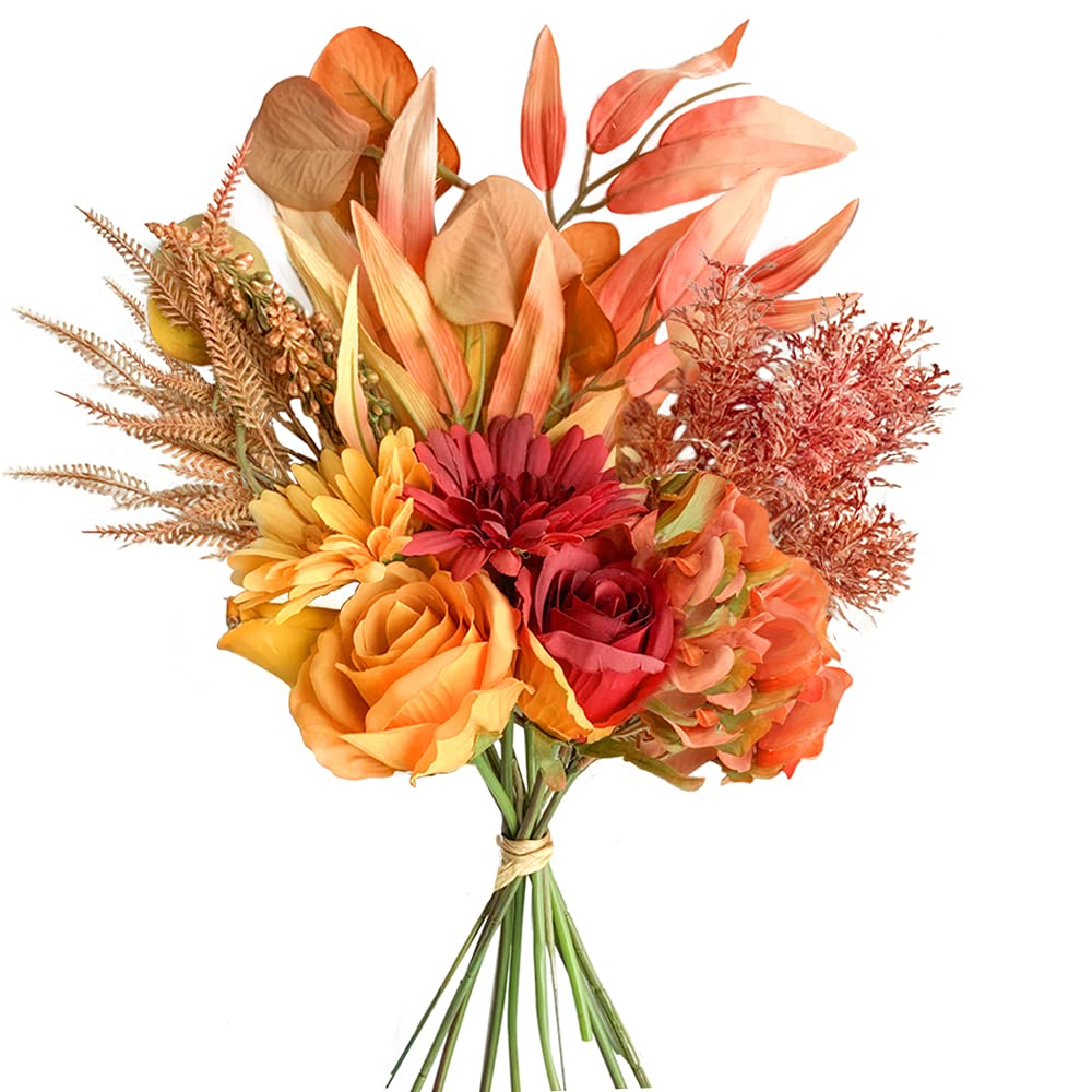 KIRIFLY Artificial Fake Flowers Plants Silk Flower Arrangements Wedding Bouquets Decorations Plastic Floral Table Centerpieces for Home Kitchen Garden Party Décor (Autumn red) — image 1