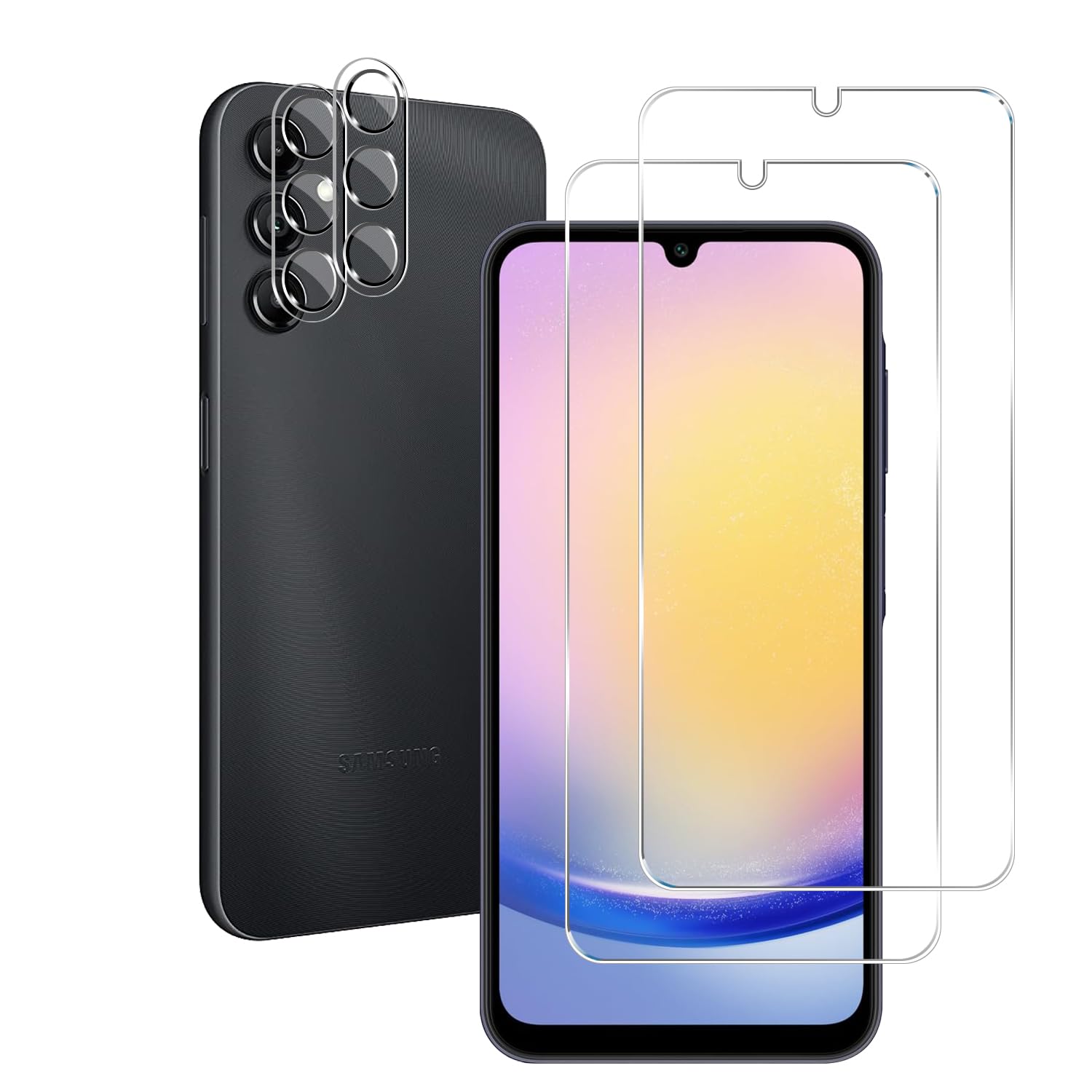 BIGFACE Galaxy A25 Tempered Glass Screen Protector + Camera Lens Protector [2 + 2 Pack][Case Friendly][Anti-Scratch][Ultrasonic Fingerprint Unlock] HD Protective Film for Samsung Galaxy A25
