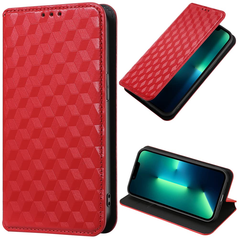 BELLA BEAR Oppo Find X5 Pro Phone Case, Magnetic Flip Leather Wallet Case, Kickstand Case, Shockproof Protective Case for Oppo Find X5 Pro-Red
