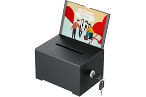 Uniclife Metal Donation Box for Fundraising, Suggestion Box with Slot and Lock, Black Ballot Boxes with Sign Holder, Storage Container for Voting Charity Tip Collection, 6.4" x 4.7" x 4"