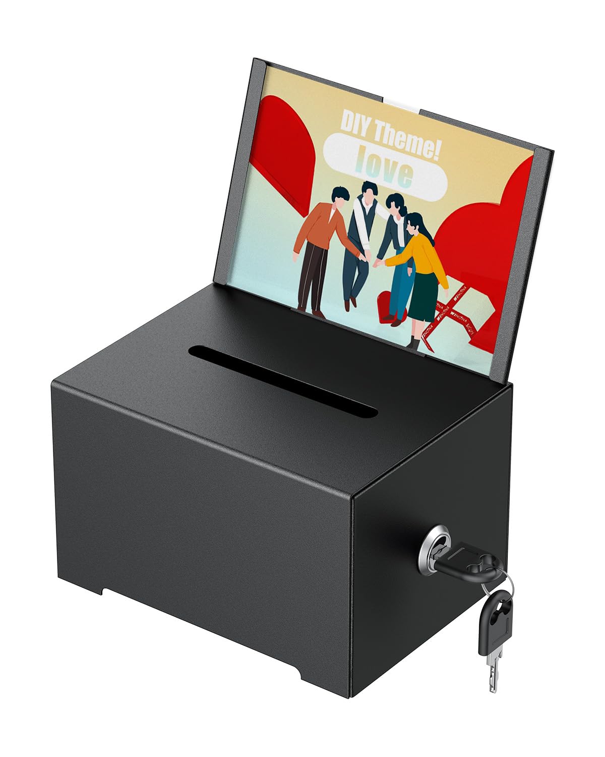 Photo 1 of Uniclife Metal Donation Box for Fundraising, Suggestion Box with Slot and Lock, Black Ballot Boxes with Sign Holder, Storage Container for Voting Charity Tip Collection, 6.4" x 4.7" x 4"