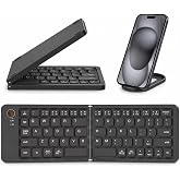 JPHTEK Mini Foldable Bluetooth Keyboard for Phone Tablet PC, Black | Ultra-Slim Aluminum Travel Keyboard, Pairs with Up to 3 Bluetooth Devices &mdash; Compact &amp; Portable for Working Anytime, Anywhere.