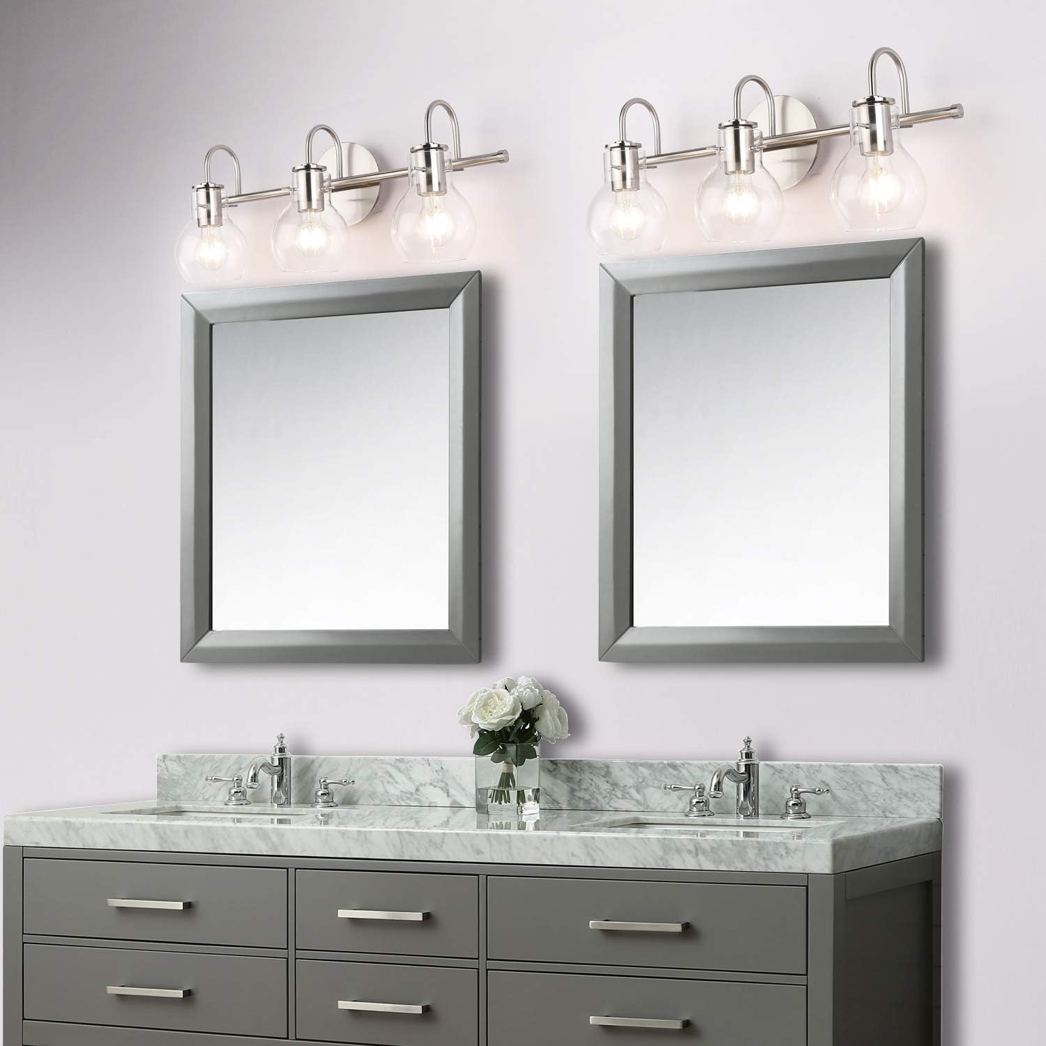 SOLFART Brushed Nickel Bathroom Lighting Fixtures Over Mirror Modern Glass Shade Vanity Lights Wall Sconce(3 Lights) - - 