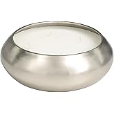 Deco 79 Metal Decorative Candle Sweet Bamboo Scented Wide Dome Shaped 60 oz 4 Wick Aromatherapy Candle with White Wax, Wax Aromatherapy Candle 9" x 9" x 3", Silver