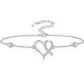 Breast Cancer Awareness Bracelet Pink Ribbon 925 Sterling Silver Jewelry Cancer Survivor Gifts for Women