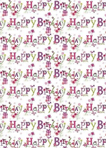 Vintage Floral Happy Birthday Wrapping Paper - 1 Sheet and Matching Tag