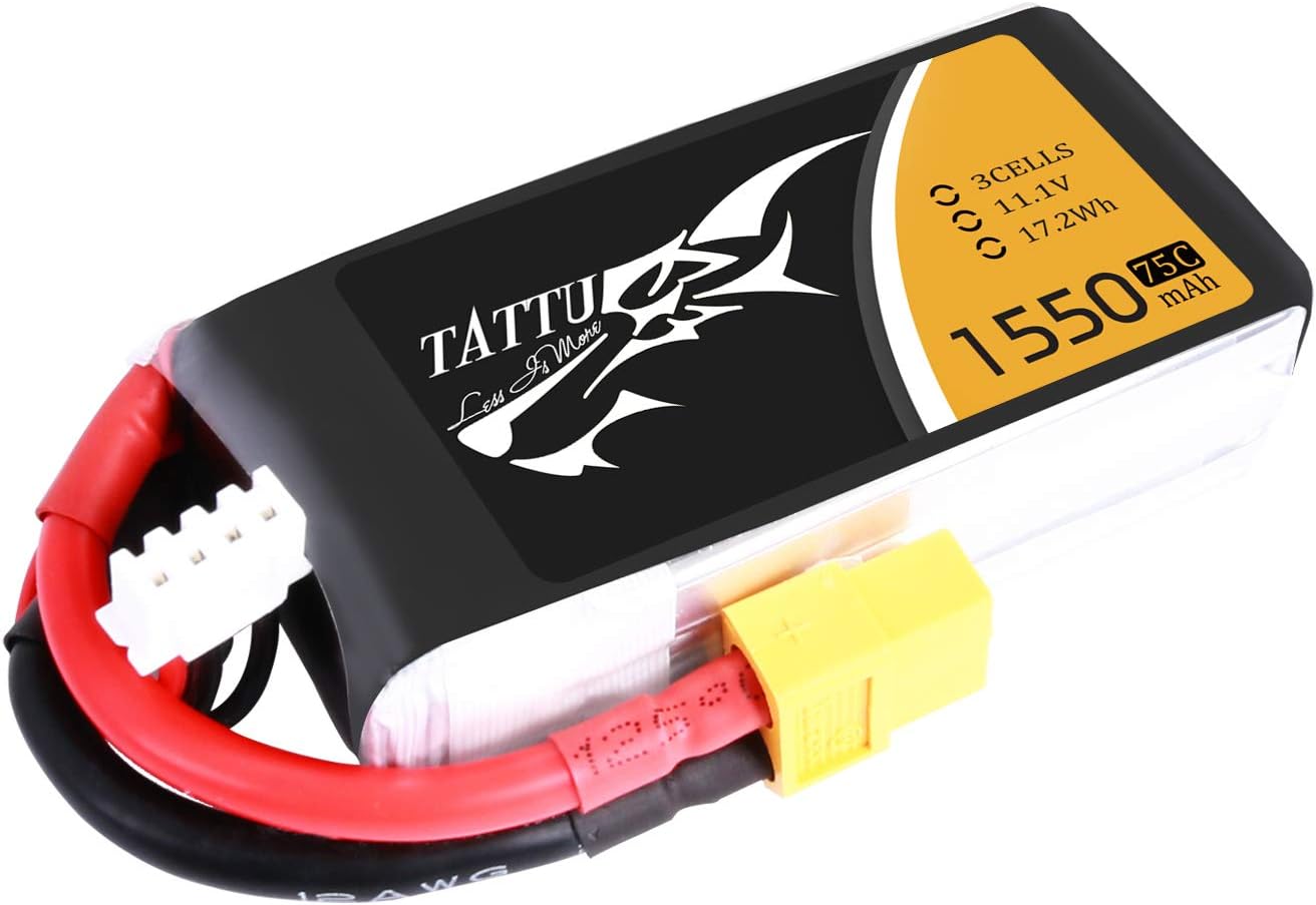 Tattu RC Battery 1550mAh 75C 3S 11.1V LiPo Battery Pack with XT60 Plug for FPV Racing Quadcopters UAV Drone RC Car RC Boat RC Heli Airplane