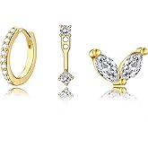 Stud Hoop Earrings Set for Women, Trendy Dangle Jacket Huggie Stacks for Multiple Piercing, Hypoallergenic Cartilage Jewelry Gifts