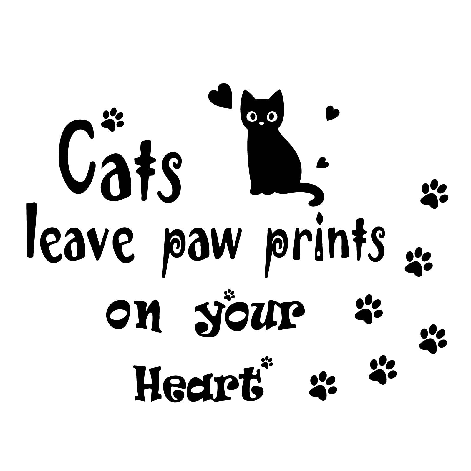 SUPERDANT Black Cat Wall Stickers Cute Cat Wall Decal Cats Leave Paw Print on Your Heart Decals Stickers for Walls Inspirational Quotes Art Mural for Kitty Love Home Decor