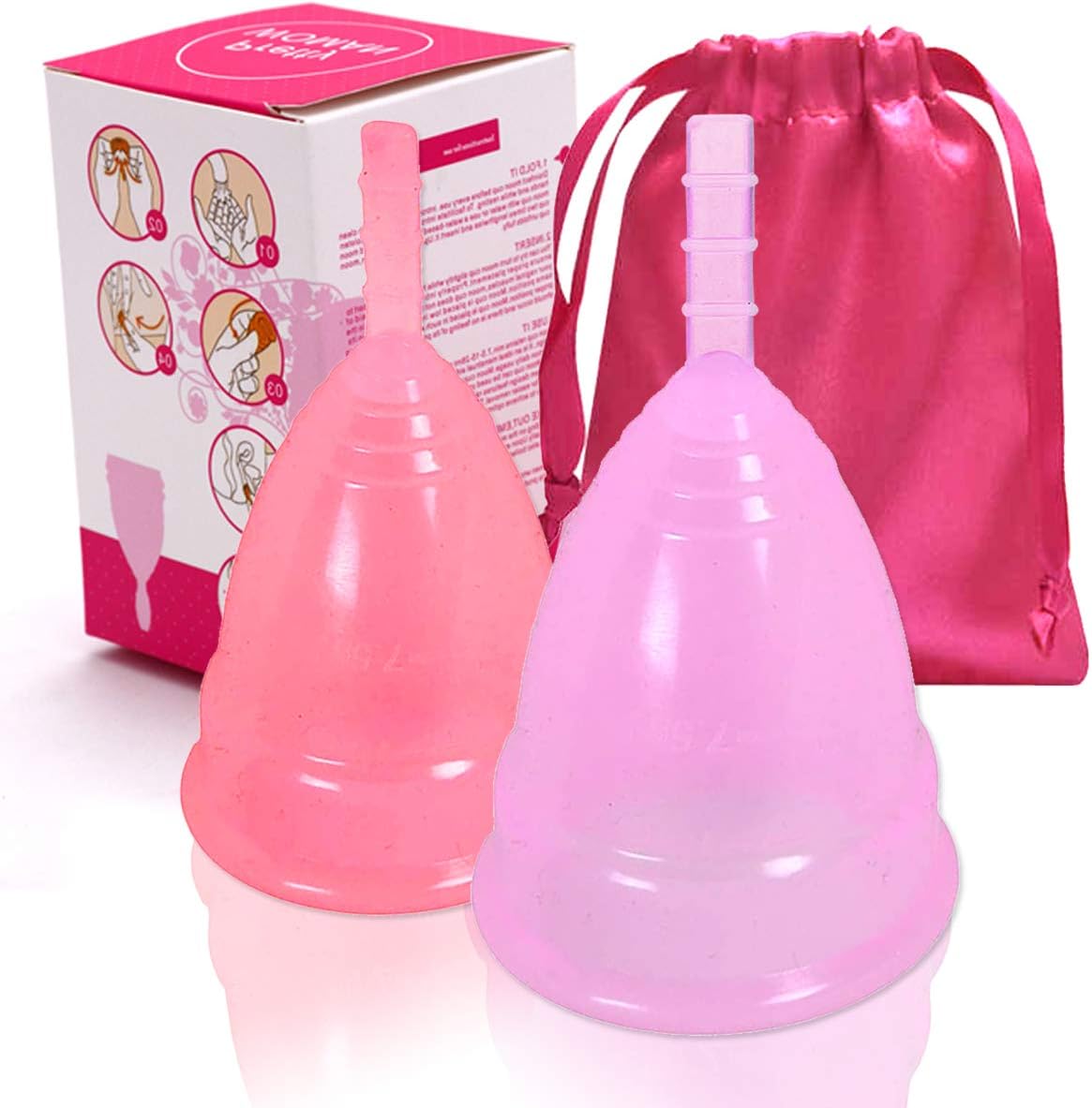 Menstrual Cup 2 Pack - Reusable Period Cup - Tampon and Pad Alternative - Super Soft and Flexible Feminine Hygiene Products Pink Purple (Small (Pack x 2))
