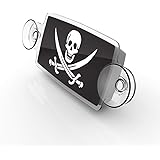 NEW EZ Pass, IPass Tag Holder / Transponder Holder / Toll Pass Windshield Mount / Made in USA / Premium Quality with 3M DualLock Strips and Decorative UV Sticker - JOLLY ROGER