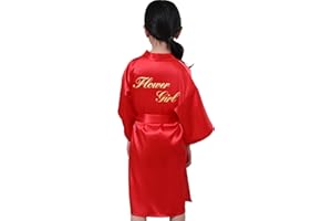 QXQTER Silky Satin Robes for Kids Girls Flower Girl Robe for Wedding Bridal Party with Gold Glitters