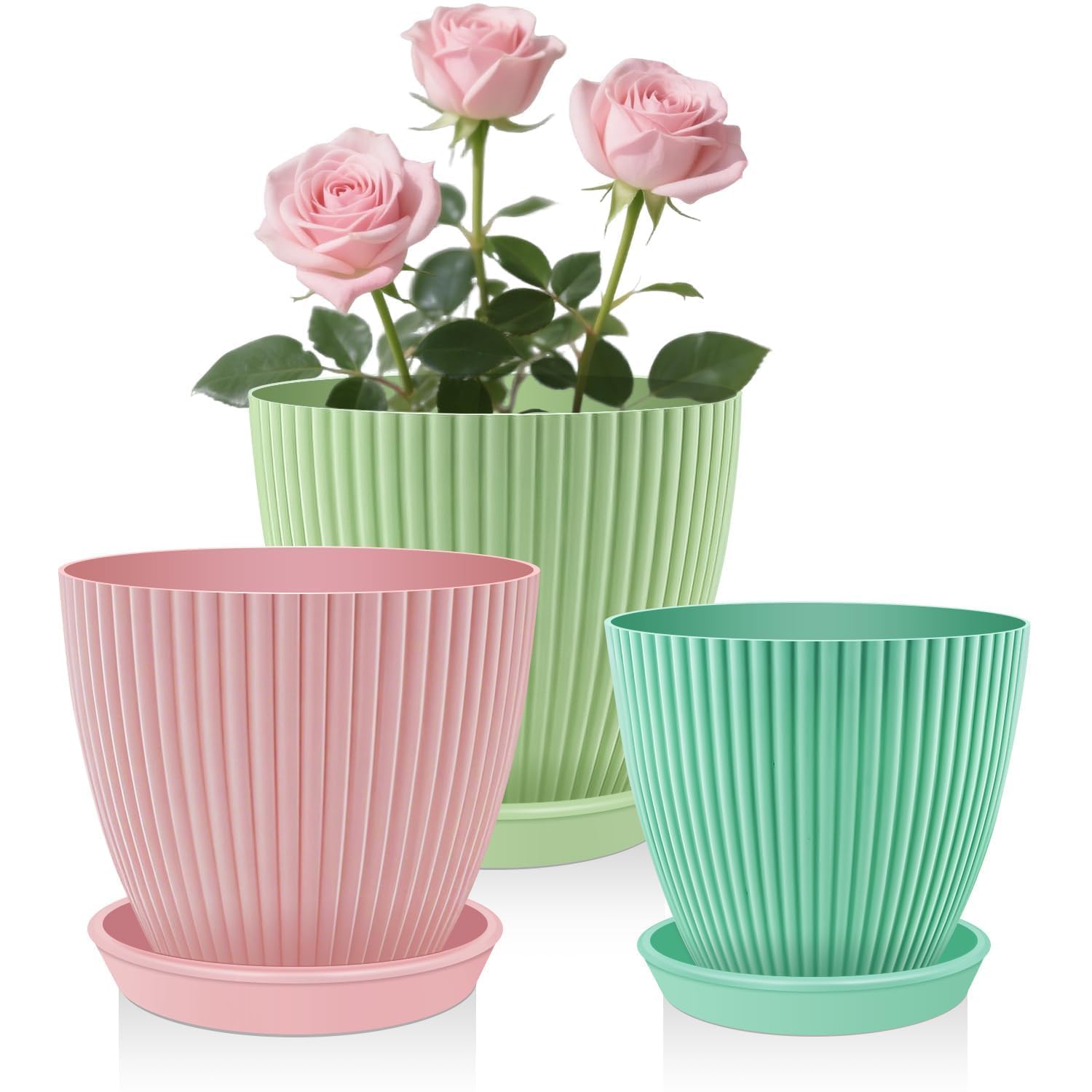 Photo 1 of SupKing Plant Pots 5/4/3.5 Inch Set of 3,Small Mini Cute Plastic Flower Pots Planters with Mesh Drainage Holes Green Pink Blue Nursery Round Planting Pot for Indoor Outdoor Garden Plants
