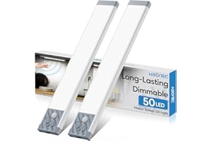 HIBOITEC Under Cabinet Lighting Rechargeable Closet Lights Wireless Motion Sensor Light Indoor, 50 LED Dimmable Magnetic Under Counter Light for Kitchen, Pantry, 2 Pack, Cool White Light, 10 inch