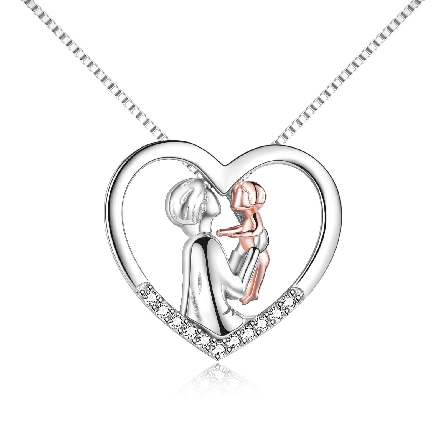YFN Mother Father and Child Necklace Sterling Silver Love Heart Pendant Necklace Mum Jewelry fits Birthday Gifts for Dad Mom