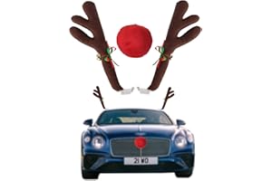 COLORCASA Car Reindeer Antlers & Nose - Window Roof-Top & Grille Rudolph Reindeer Jingle Bell Christmas Costume - Auto Accessories Decoration Kit Best for Car SUV Van Truck, Xmas Gift Set (Brown)