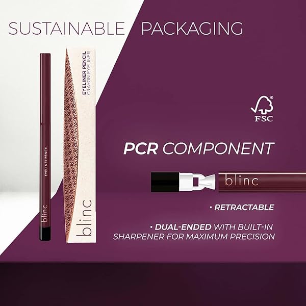 BLINC EYELINER PENCIL, MECHANICAL GEL EYELINER PENCIL WITH BUILT-IN SHARPENER, WATERPROOF, SMUDGE-PROOF, TRANSFER-PROOF, ULTRA LONG-WEARING, CLEAN, VEGAN AND CRUELTY-FREE, BROWN, 0.5G / 0.017 FL. OZ